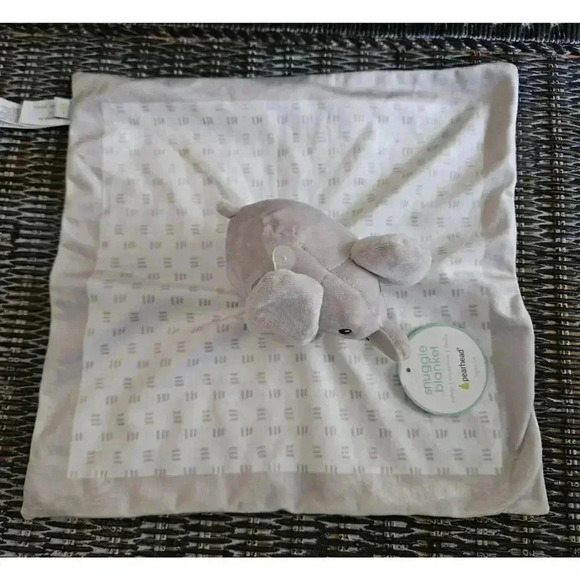 Pearhead Gray Elephant Baby Lovey Plush White Satin Stripe Security Blanket - Picture 3 of 8